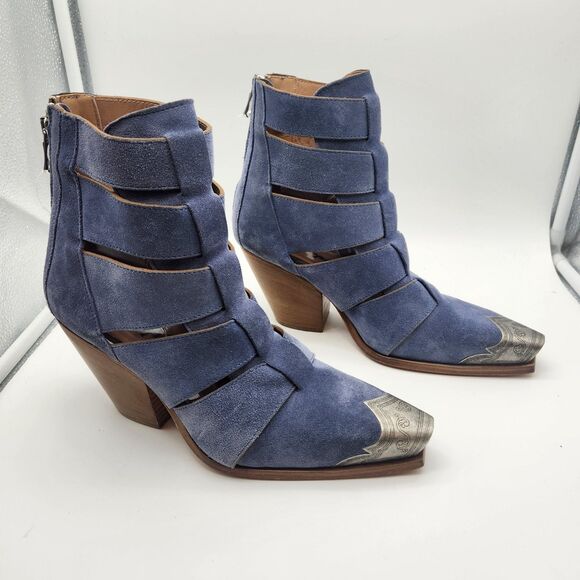 Free People Brayden Fisherman Bootie Boardwalk Blue western suede sz 39 US 8.5 - Picture 3 of 10